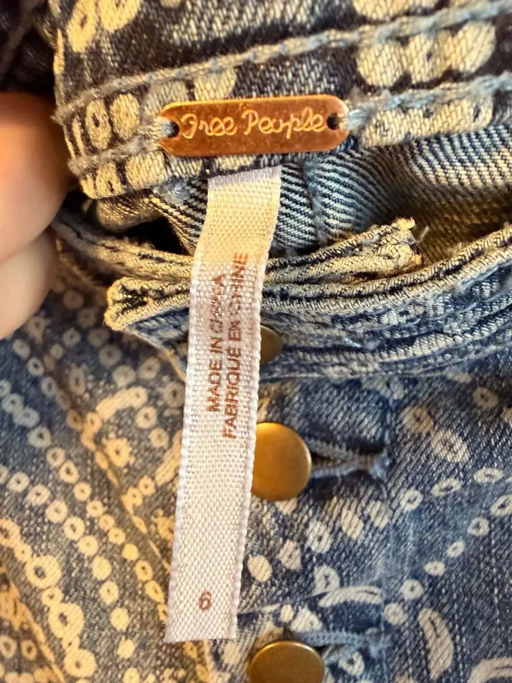 Free People School Daze Batik Print Denim Button Fly Mini Skirt